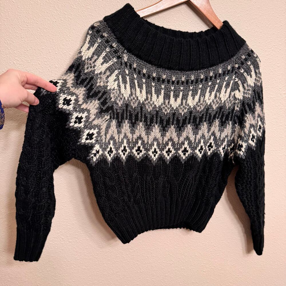 John + Jenn Fair Isle Knit Sweater XS Black White Nordic Pullover Grandpacore - Picture 4 of 10
